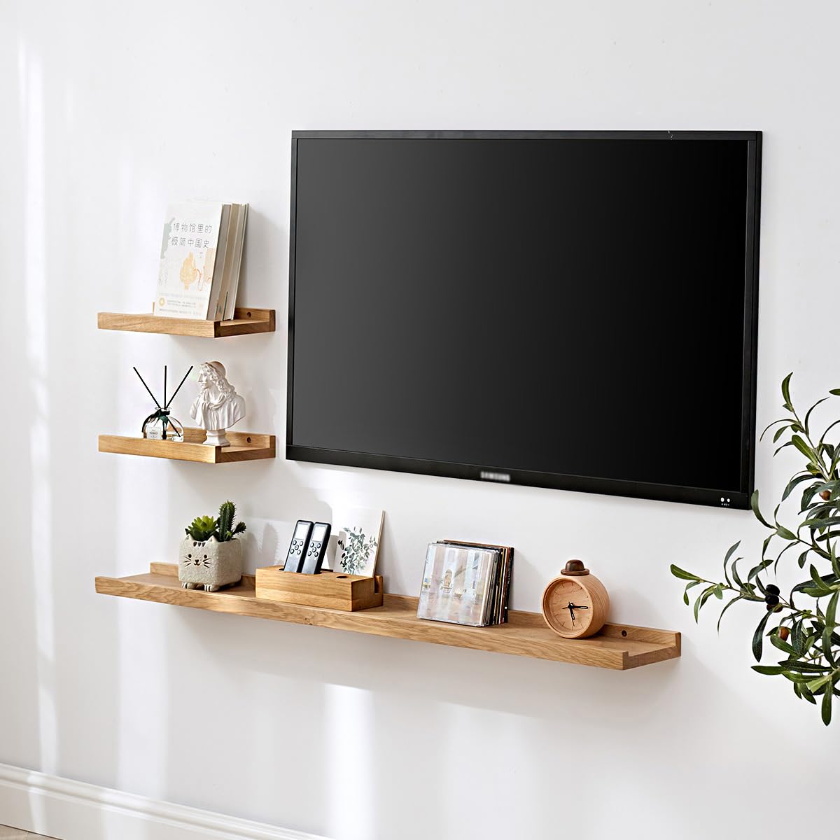 OAKERLAND Wooden Floating Shelves for Wall, 32inch Solid Oak Picture Ledge Shelf Wall Mounted Oak Display Shelf for Home,Office,Bedroom,Living