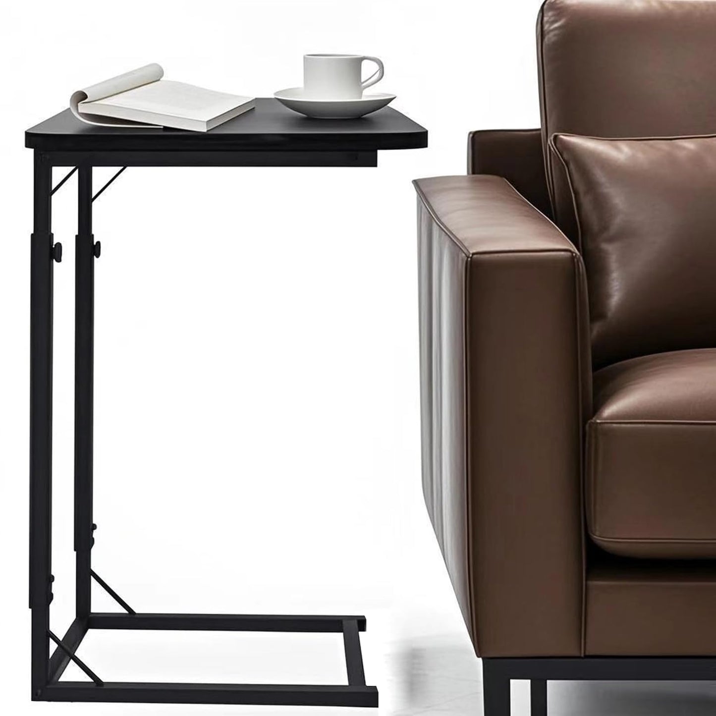 OFIDELITY Side Table, Height Adjustable C Table, End Table for Sofa, Couch & Bedside, Small Coffee Table with Metal Frame for Living Room & Bedroom
