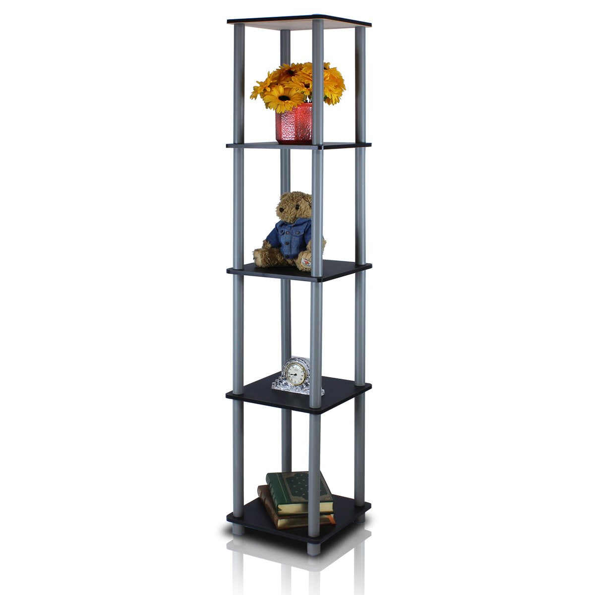 Furinno TURN-N-TUBE Storage Shelves, 5-Tier Square Book Shelf, Corner Shelf, Toolless Open Shelves, Round Tubes, for Organization and Storage