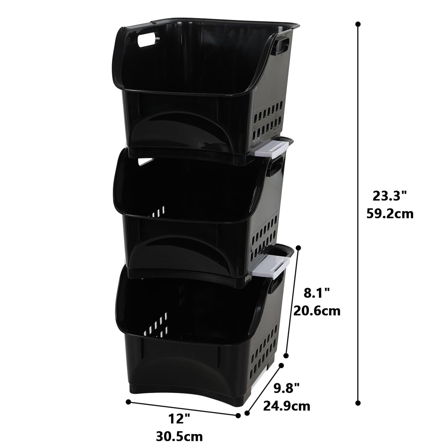 Ikando 3 Pack Open Front Stacking Storage Basket, Stackable Storage Bin