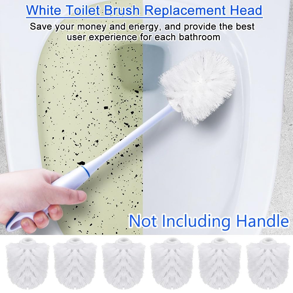 FIGFYOU 6 Pcs Replacement Toilet Brush Head, Easy Screw-On Universal Toilet Cleaning Brushes Head Loose Toilet Brush Head White Brush Head with