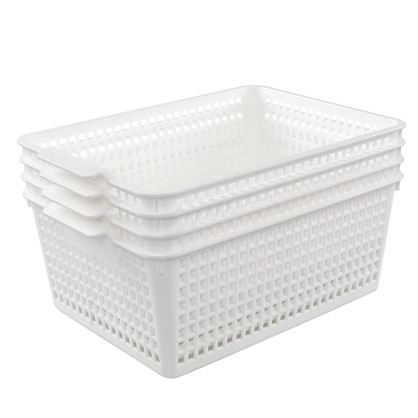 Joyeen Large Stroage Basket, Plastic Kitchen Cupboard Basket Box Set of 4 (White)