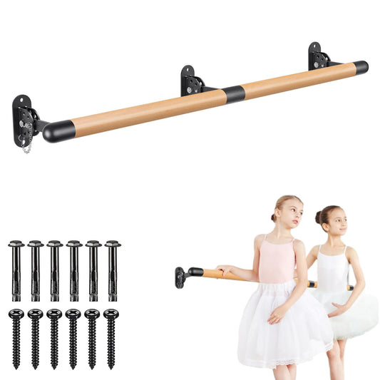 BeneLabel 170cm Ballet Barre, Adjustable Wooden Dance Stretching Bar Wall Mounted Home Barre Workout Equipment with Metal Support Bracket Holder for