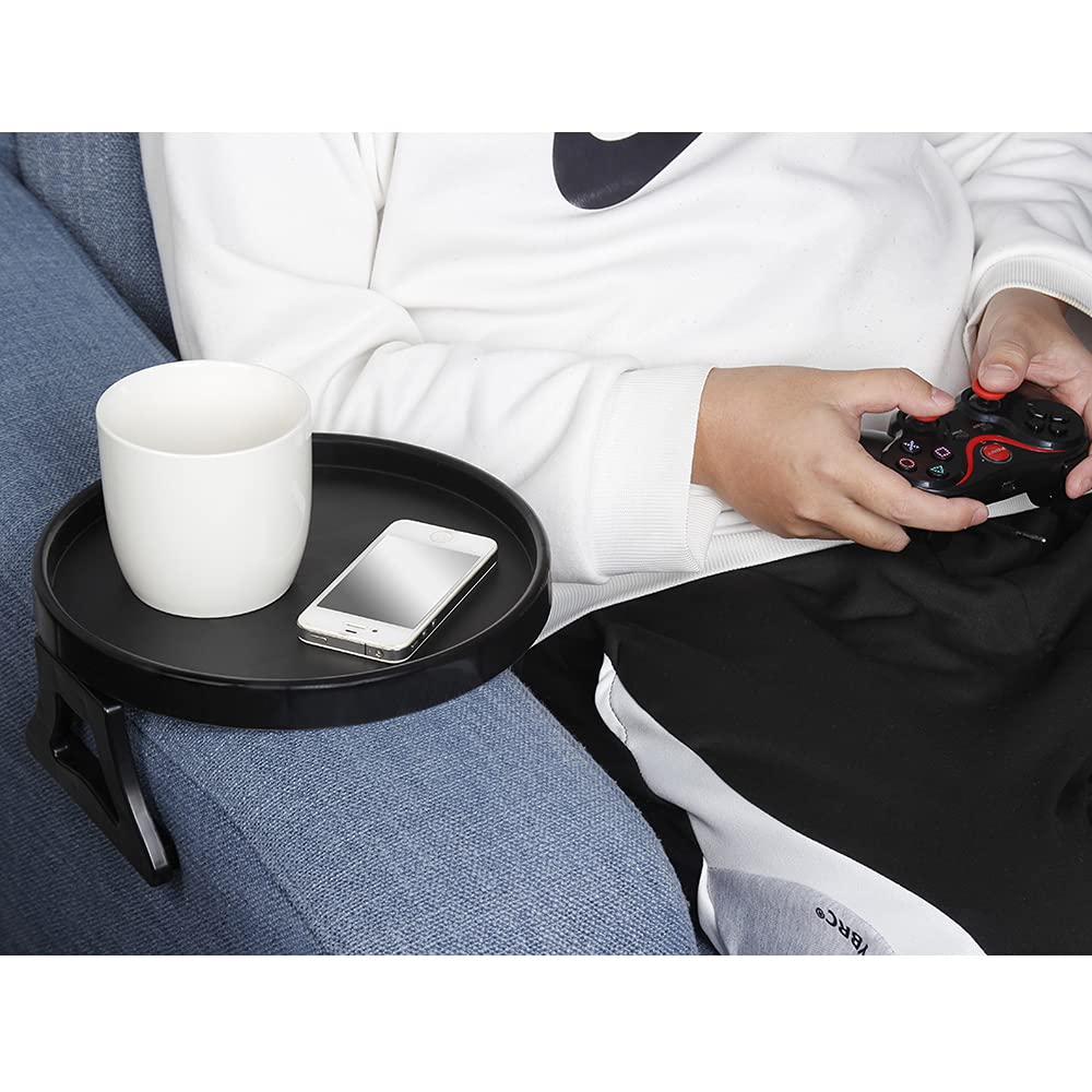 Sofa Arm Table Clip-On Tray for Drinks, Remote & Phone Holder