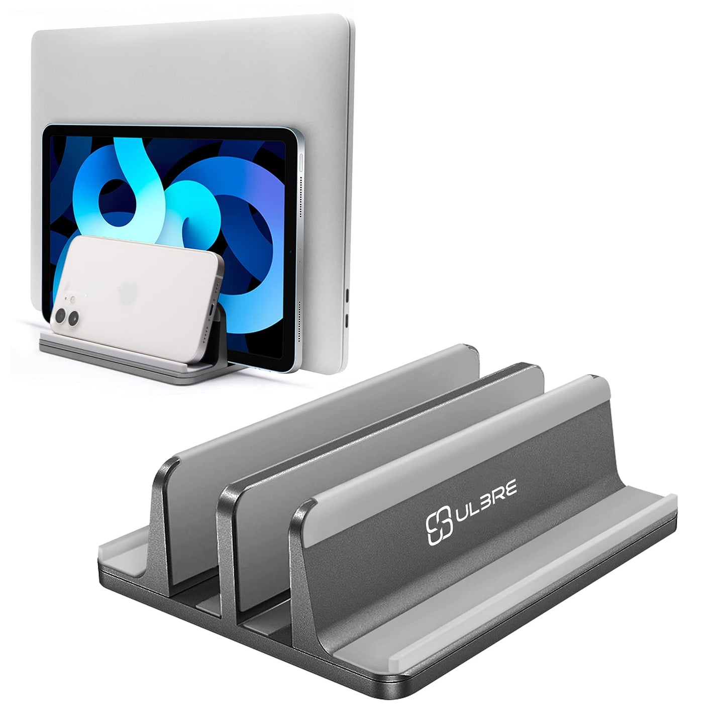 Vertical Laptop Stand [2021 ver.],ULBRE Double Adjustable 4 Slot Desktop MacBook Stand Holder Dock Compatible with All MacBook Chromebook Surface