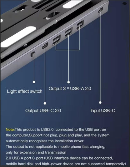 H.May Laptop Stand with Docking Station for Desk,4 in 11*USB-C,3*USB-A Multi-function RGB Laptop Stand,Foldable Portable Cooling Laptop