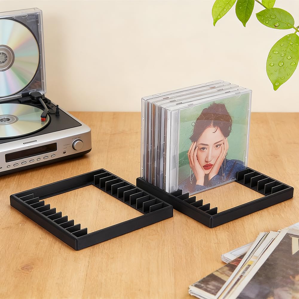 PH PandaHall 2pcs 12 Slots Cassette Tape Storage Organizer Rack Plastic Audio Cassette Tape Holder Black Tapes Organizer Rack for Home Office Studio