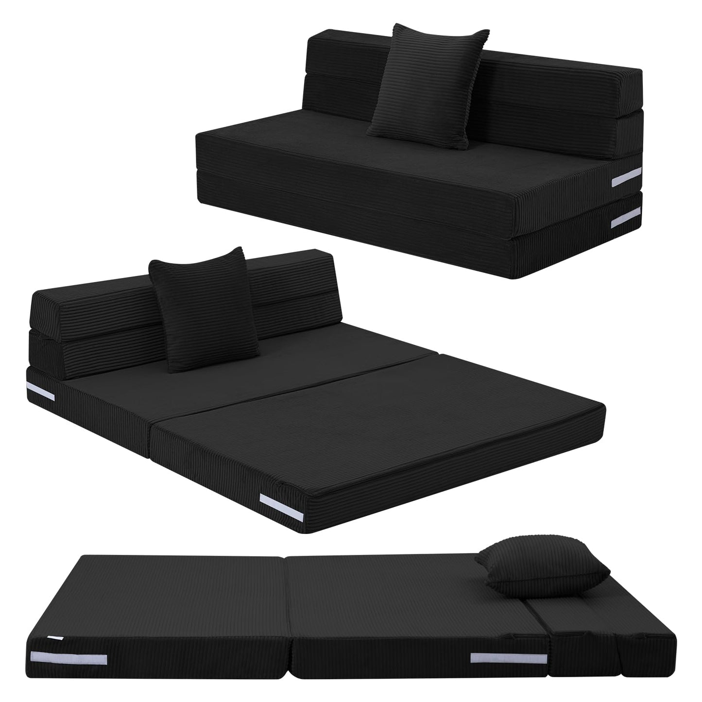 MeMoreCool Folding Mattress Double, Corduroy Fold Out Sofa Bed, Grey