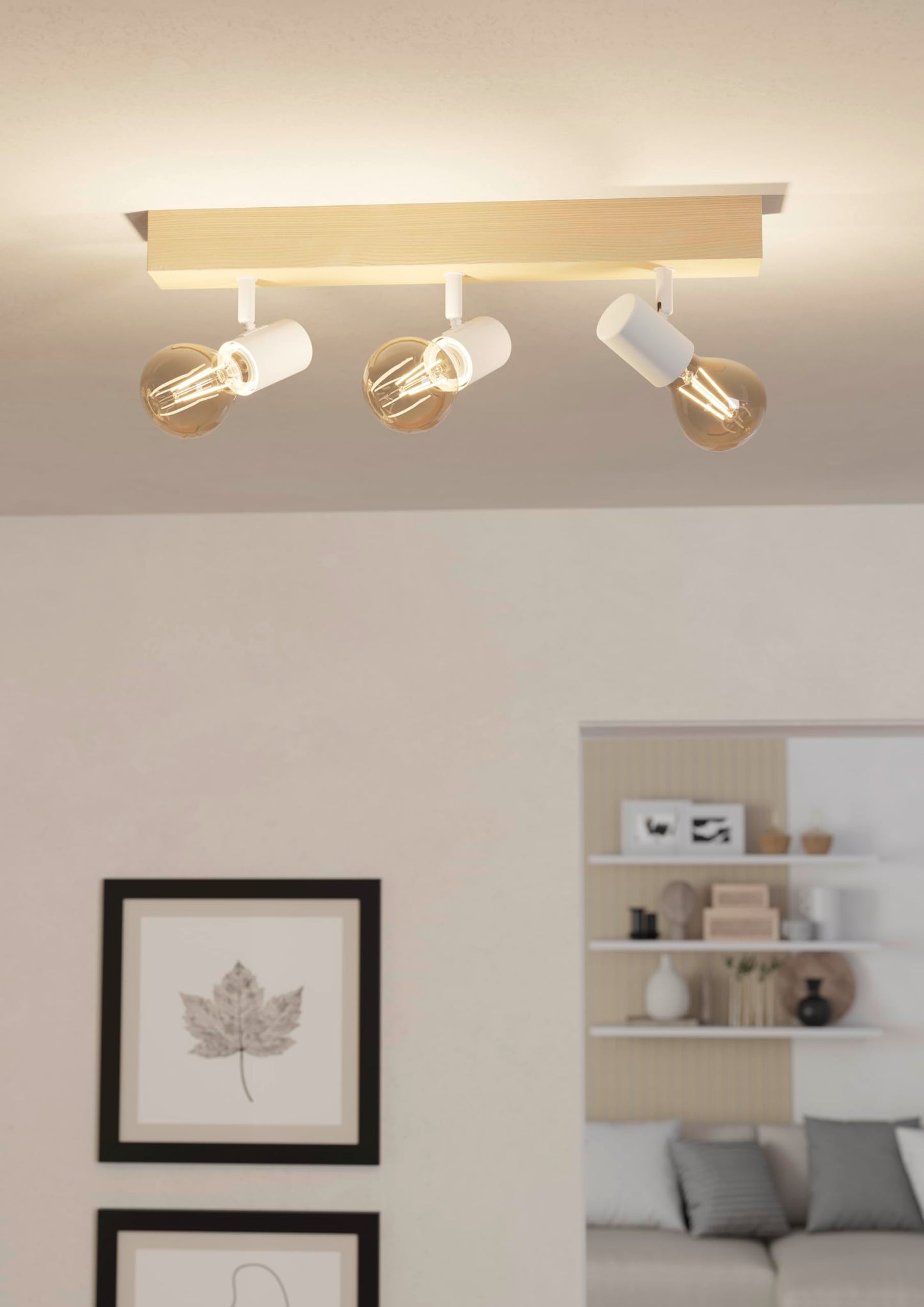 Eglo Ceiling Light Fitting Townshend 3, Vintage Ceiling lamp, Spotlight bar with 3 orientable spot Lights, Retro Light Fixture Made of Steel and Wood,