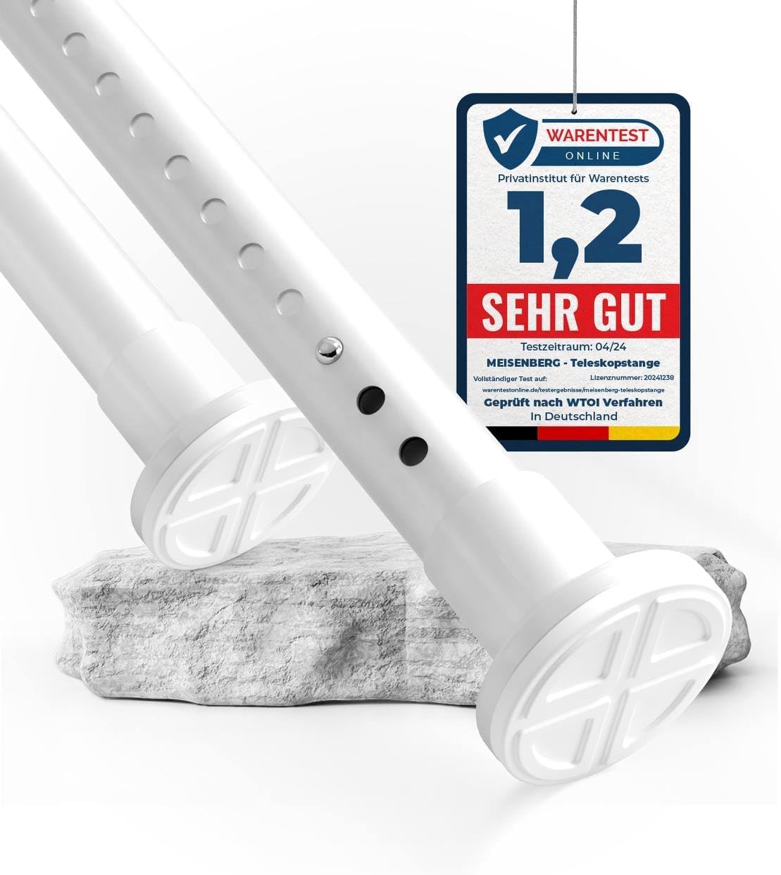MEISENBERG Tension Rods for Curtains White, Extendable Curtain Poles 210-260 cm - Ø 32 mm Diameter, Heavy Duty Tension Pole No Drilling