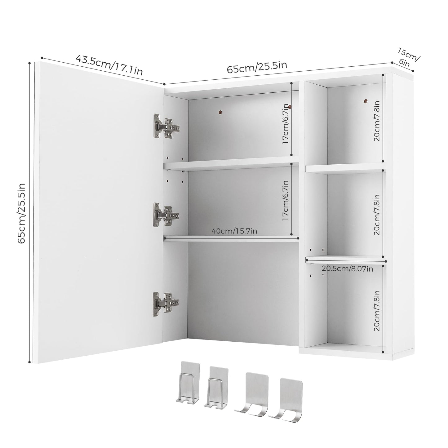 Mondeer Bathroom Mirror Cabinet, Wall Cabinet with Toothbrush Holder Cup Holder and Adjustable Shelves, Space Saving, Ventilation Design