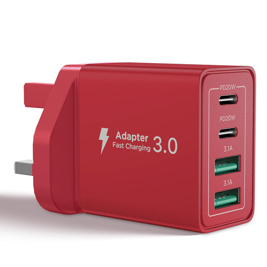 USB C Plug,40W 4-Port Fast Charger Plug Dual Port PD Power Adapter + QC Mains Wall Chargers Type C Charger Plug for iPhone 16 15 14 13 12 Pro Max 8