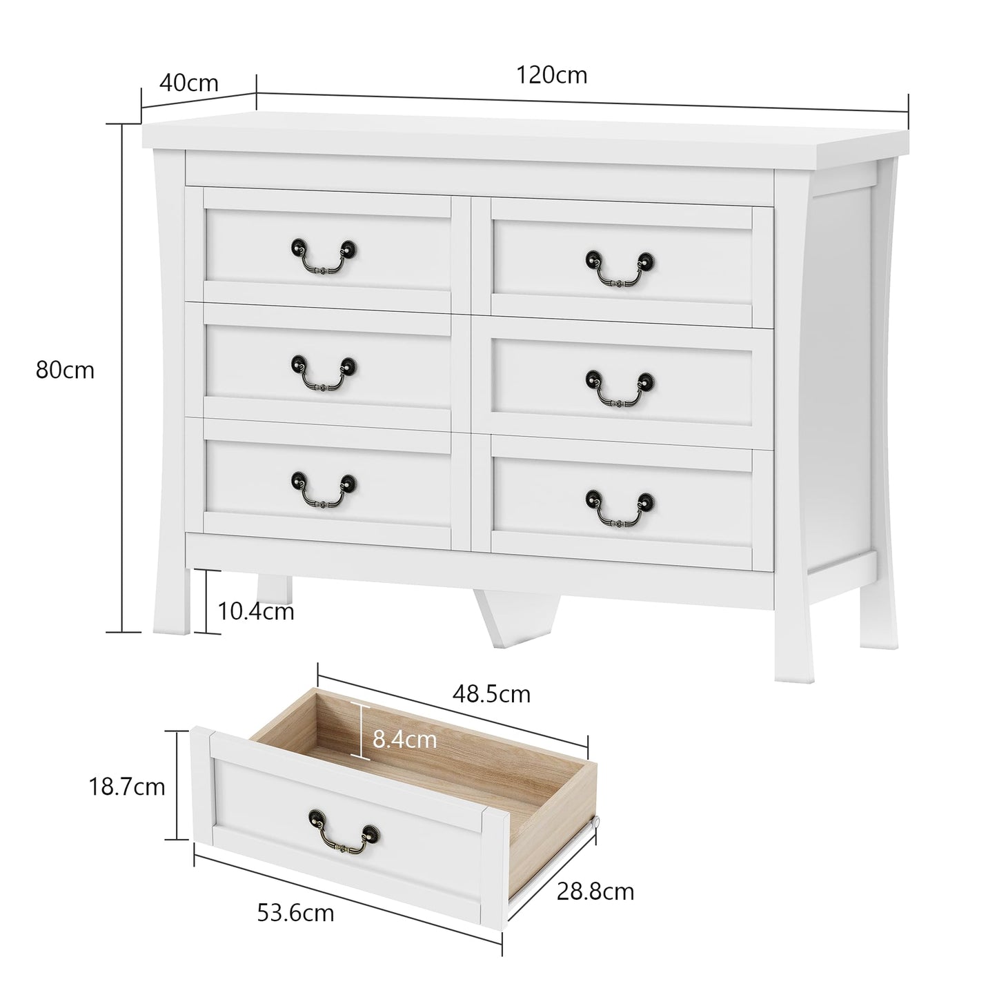 Feonase Chest of Drawers Bedroom,6 Drawers For Large Storage Space Modern Wooden,MDF Bedroom Cabinet Furniture,120x 40x80cm White