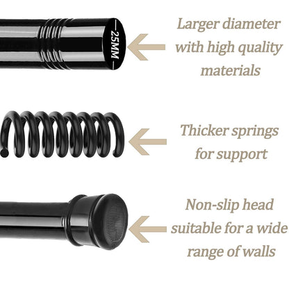 Curtain Poles No Drilling Adjustable Shower Poles Extendable Anti-Slip Ends Tension Rod For Curtain Pole For Wardrobe,Bathroom Black 67-90CM