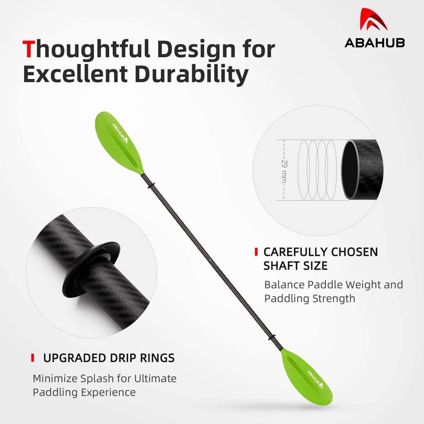 Abahub 1 x Carbon Kayak Paddles, 90.5 Inches Kayaking Oars for Boating, Canoeing with Paddle Leash, Carbon Fiber Shaft Green Plastic Blades