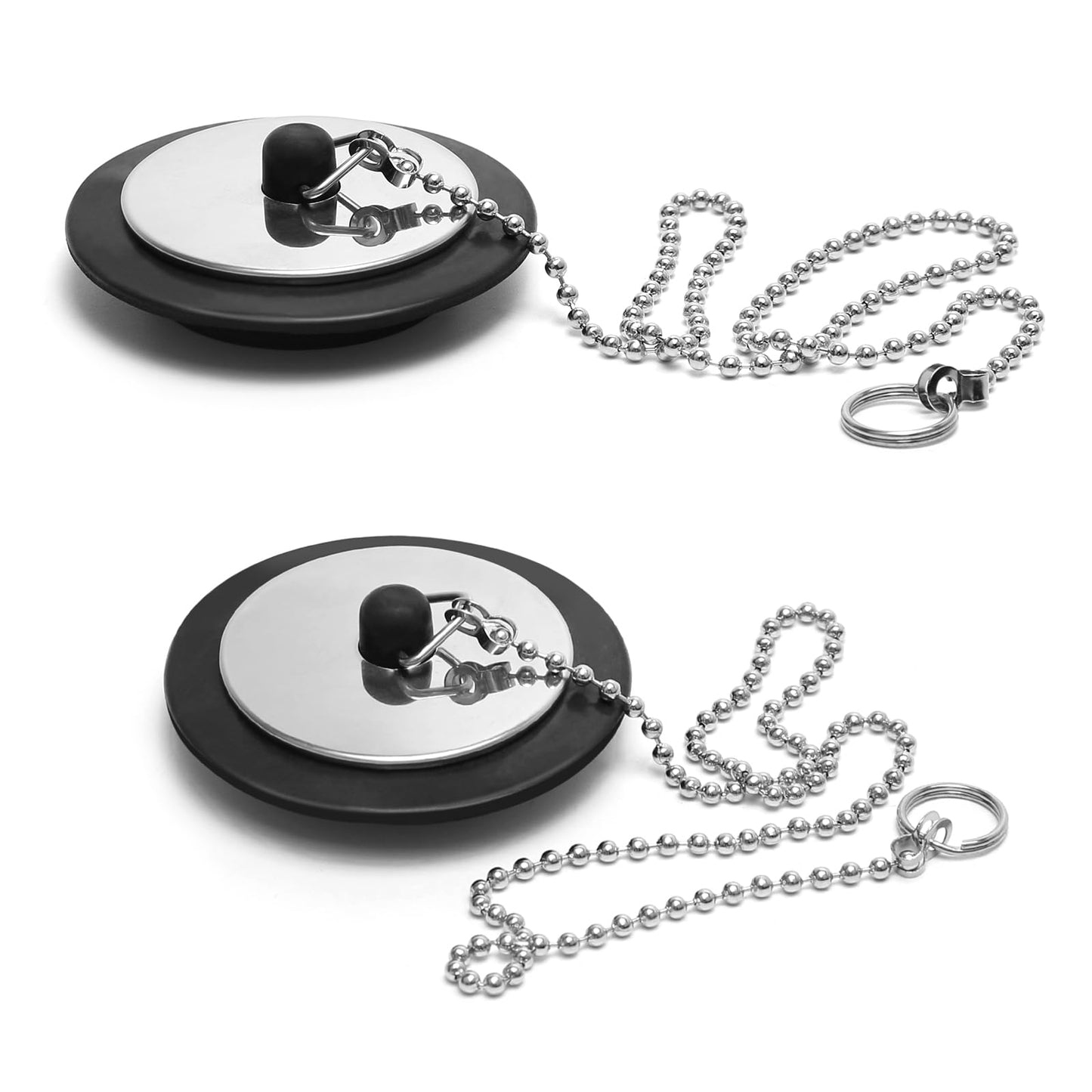 2 Pcs Universal Bath Plug with Stainless Steel Chain, Bath Plug Replacement, Bathroom Sink Plug Replacement, Drain Stopper for Bathroom and Kitchen
