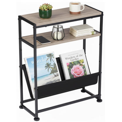 ZEXVIDA Small End Table for Small Spaces - Slim Side Table with Magazine Holder,2 in 1 Design Narrow End Table Living Room,Skinny Bedroom Nightstand