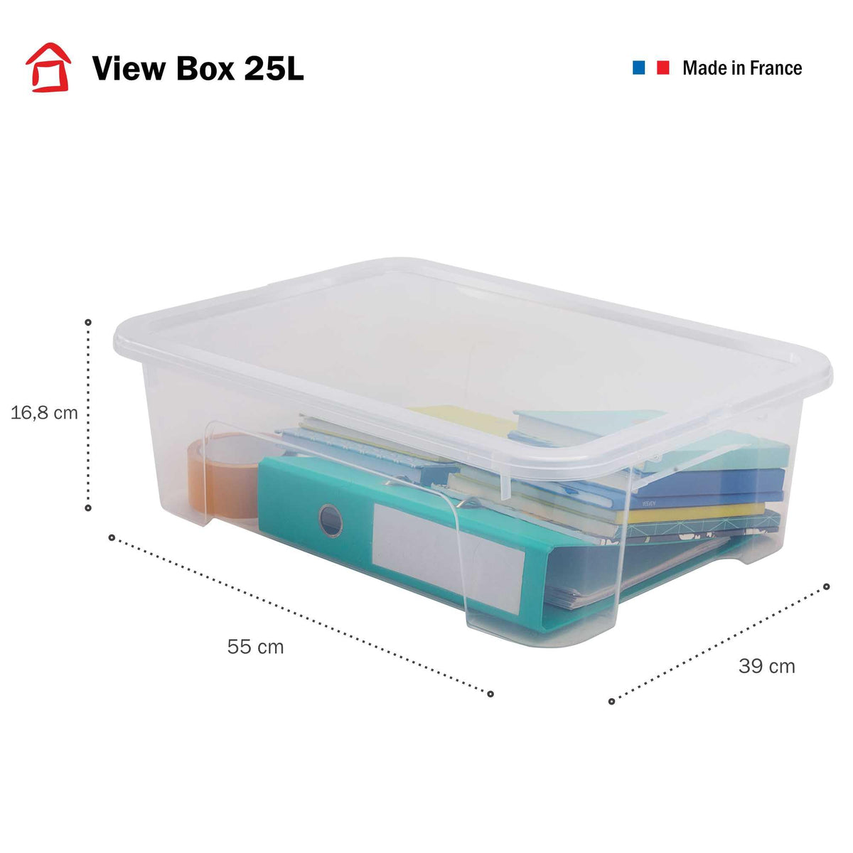 Sundis View Box, Plastic Storage Box with Lid, 25L, Clear, Stackable and Stackable, Ideal for Storing Cabinets, Office, Laundry Room, Bathroom