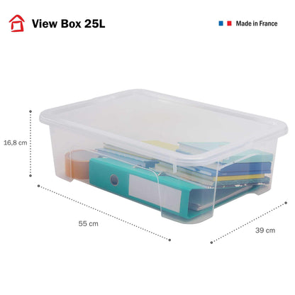 Sundis View Box, Plastic Storage Box with Lid, 25L, Clear, Stackable and Stackable, Ideal for Storing Cabinets, Office, Laundry Room, Bathroom