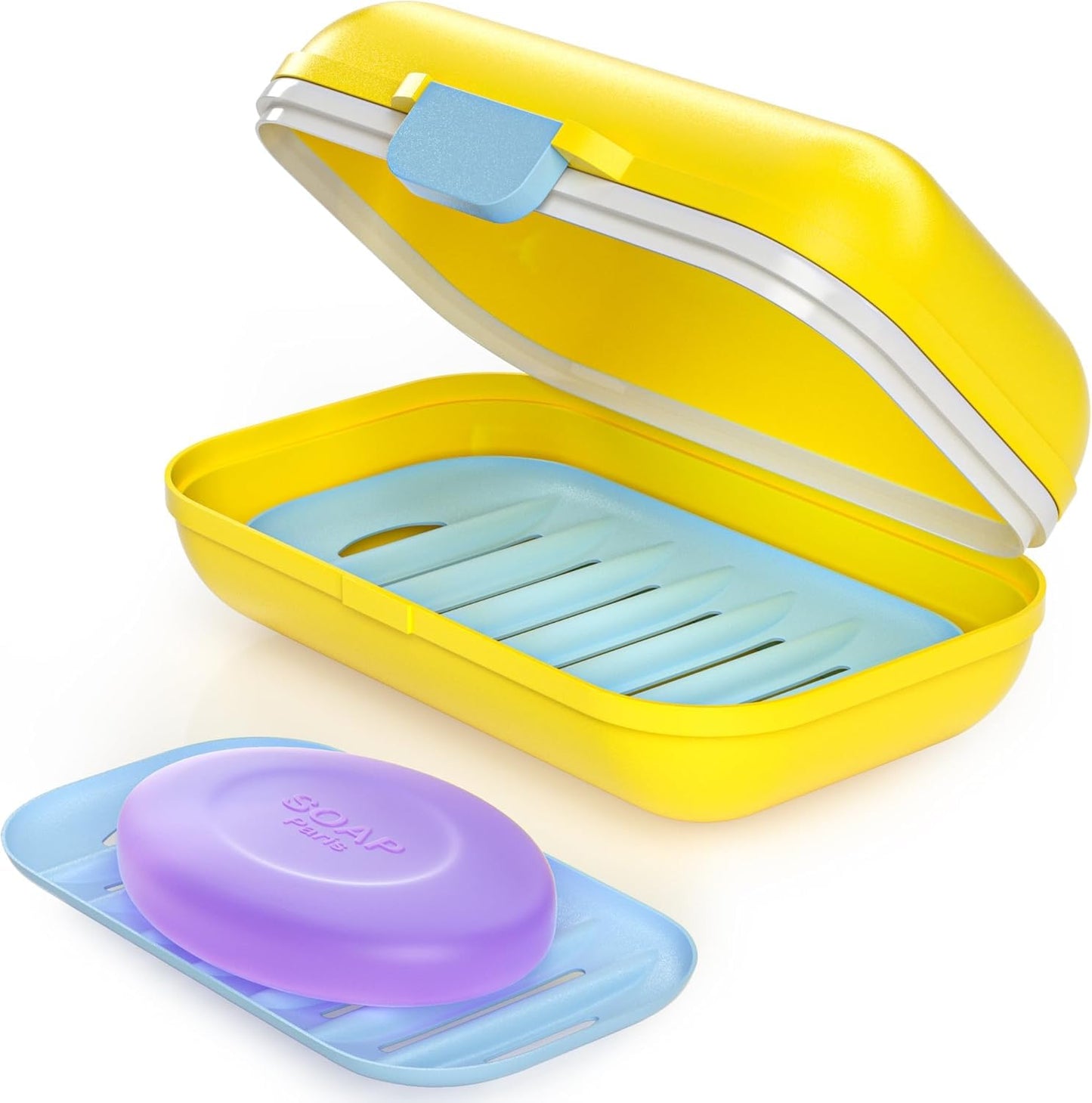 Bingobang Travel Soap Case with Soap Dish, Portable Soap Bar Holder with Lid, Leakproof Soap Storage Box with Silicone Seal & Drain Tray