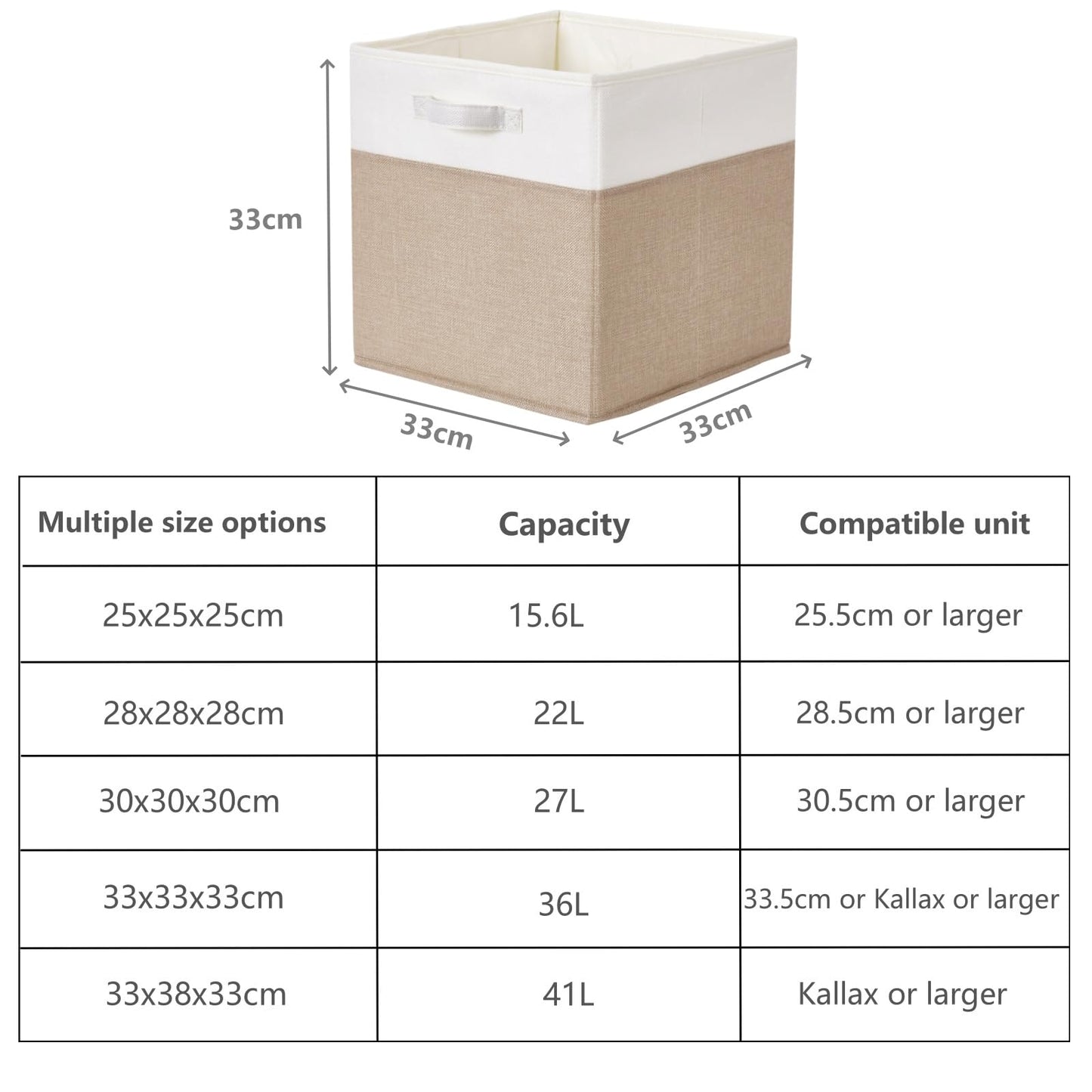 SOCOHOME Cube Storage Boxes,33x33x33cm Foldable Fabric Storage Basket for Toys Clothes Shelf Nursery Closet(Light Khaki/Creamy White, Set of 3)