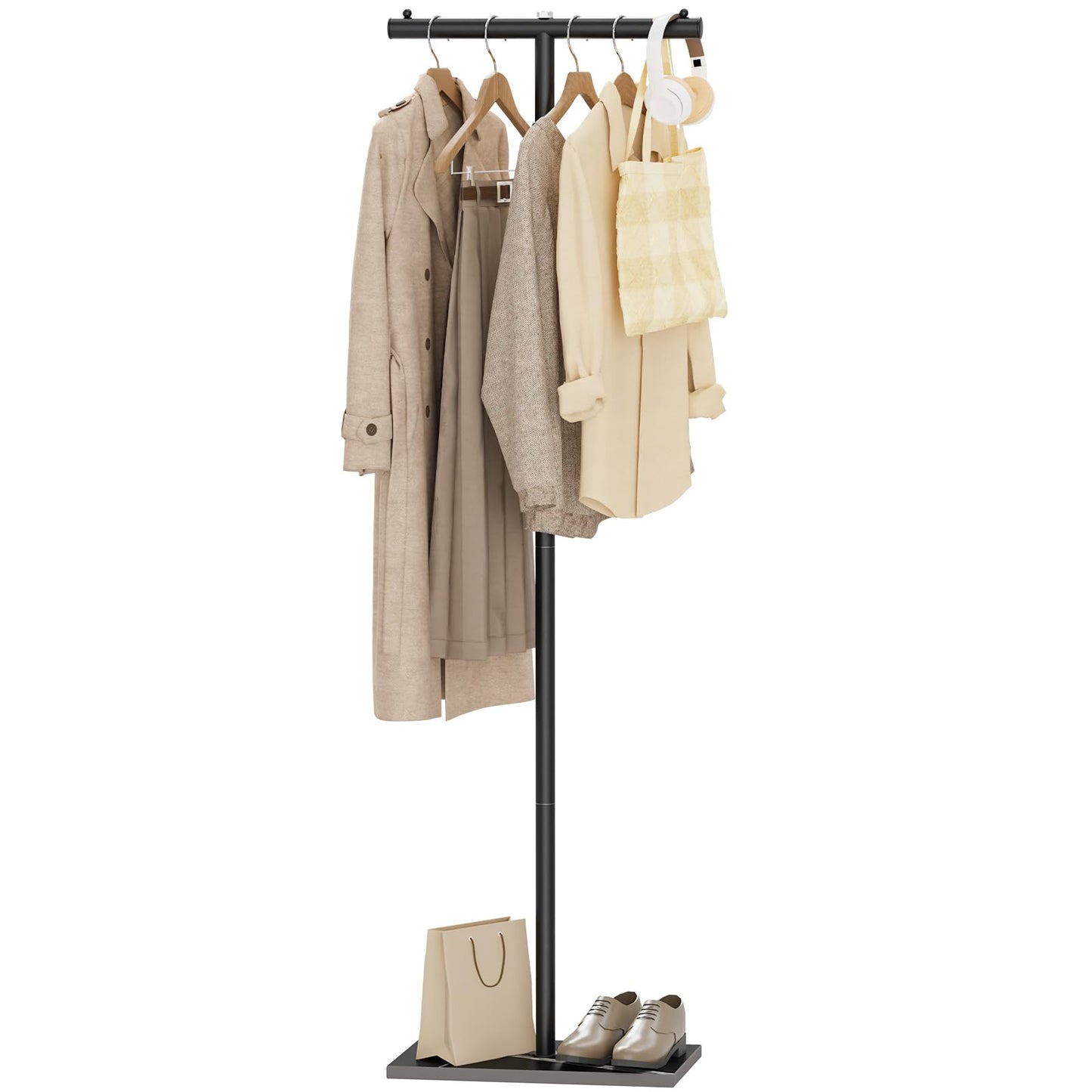 GUOHNHE T-shaped Coat Rack Freestanding, Metal Hanger, Black, 175 cm High