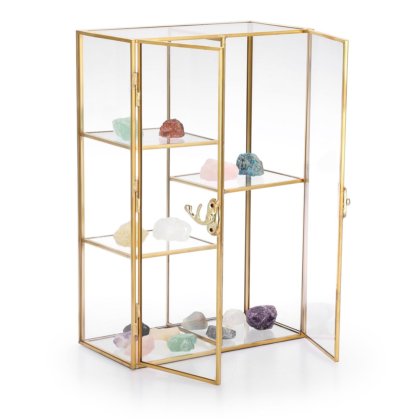 TOLIDA Gold Glass Storage Organiser Cabinet with Doule Doors and Lock