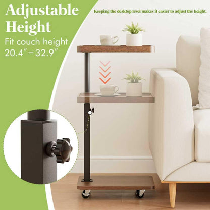 C-Shaped Side Table, Height Adjustable Sofa Table, 360° Swivel Tray Table
