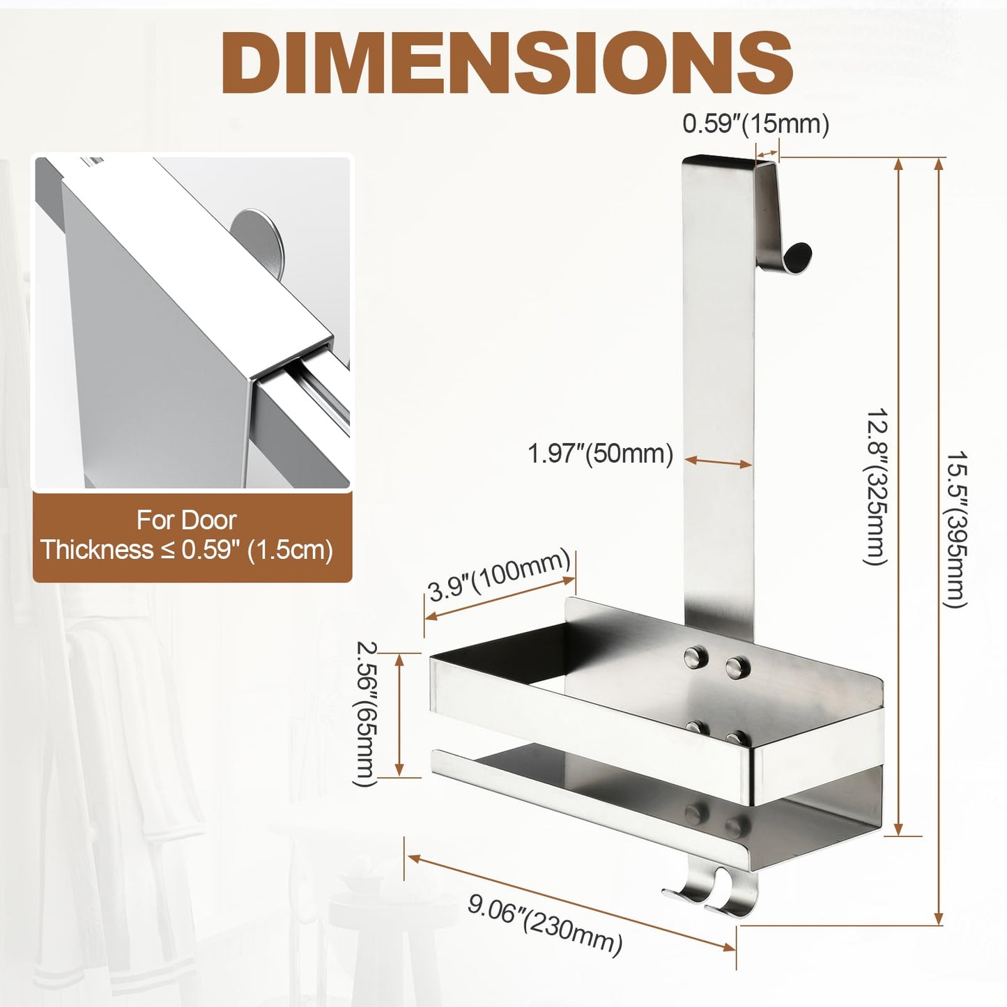 SHUNLI Shower Caddy Hanging Over Door - No Drilling Shower Organiser Stainless Steel Shower Shelves with Hooks