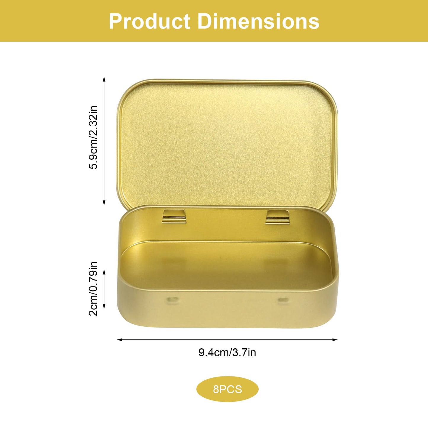 Gyism 6Pcs Golden Metal Rectangular Hinged Tin Container with Lids, 9.5×6×2cm Small Decorative Tins with Lids