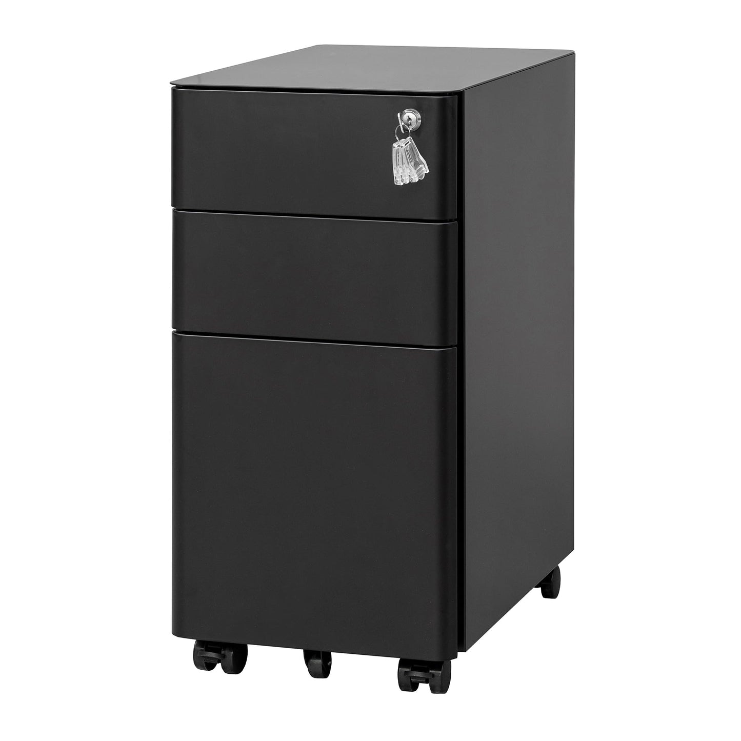 LVSTEEL Lockable 3-Drawer Metal Filing Cabinet on Wheels, Fully Assembled Mobile Office Storage for A4/Letter/Legal