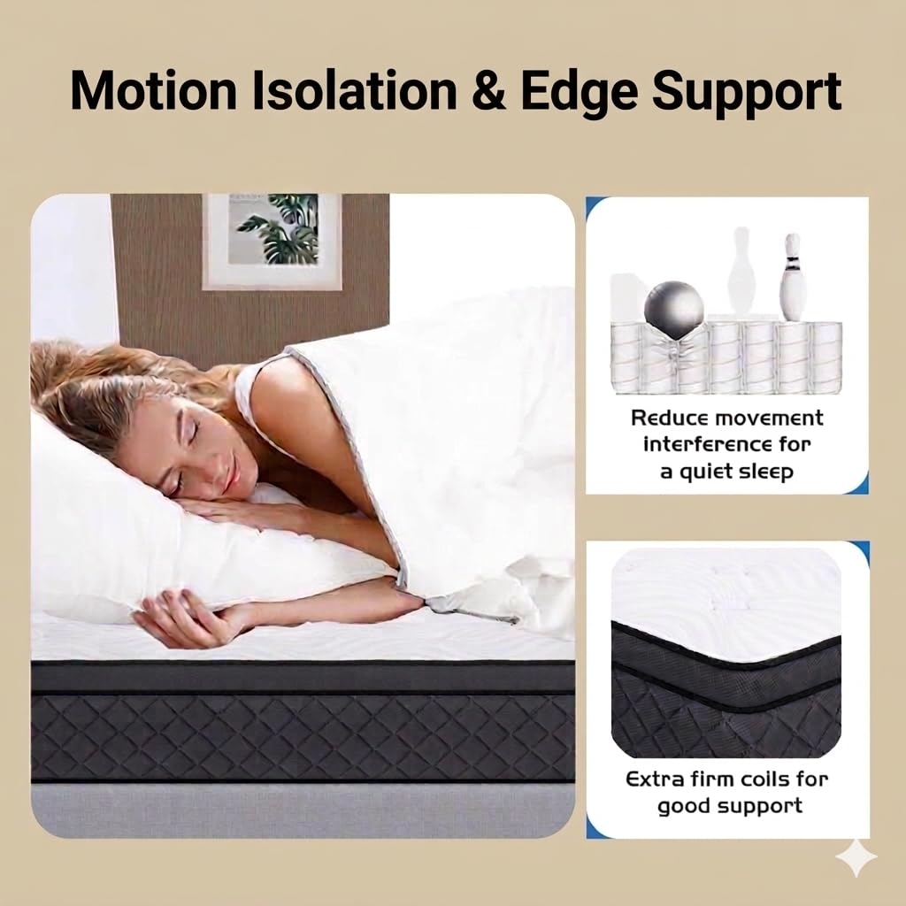 Azure 3FT Single Hybrid Mattress, 12-Inch Individual Pocket Spring & Gel Memory Foam, 7-Zone Support, Motion Isolation, Medium Firm