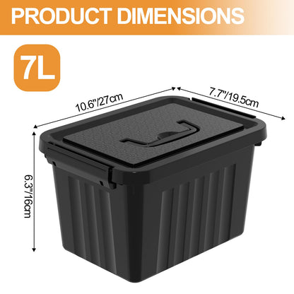 Tyminin 7L Plastic Storage Box with Lids and Handle, Black Storage Containers Use for Home, office, Kitchen and Goods Pack of 6