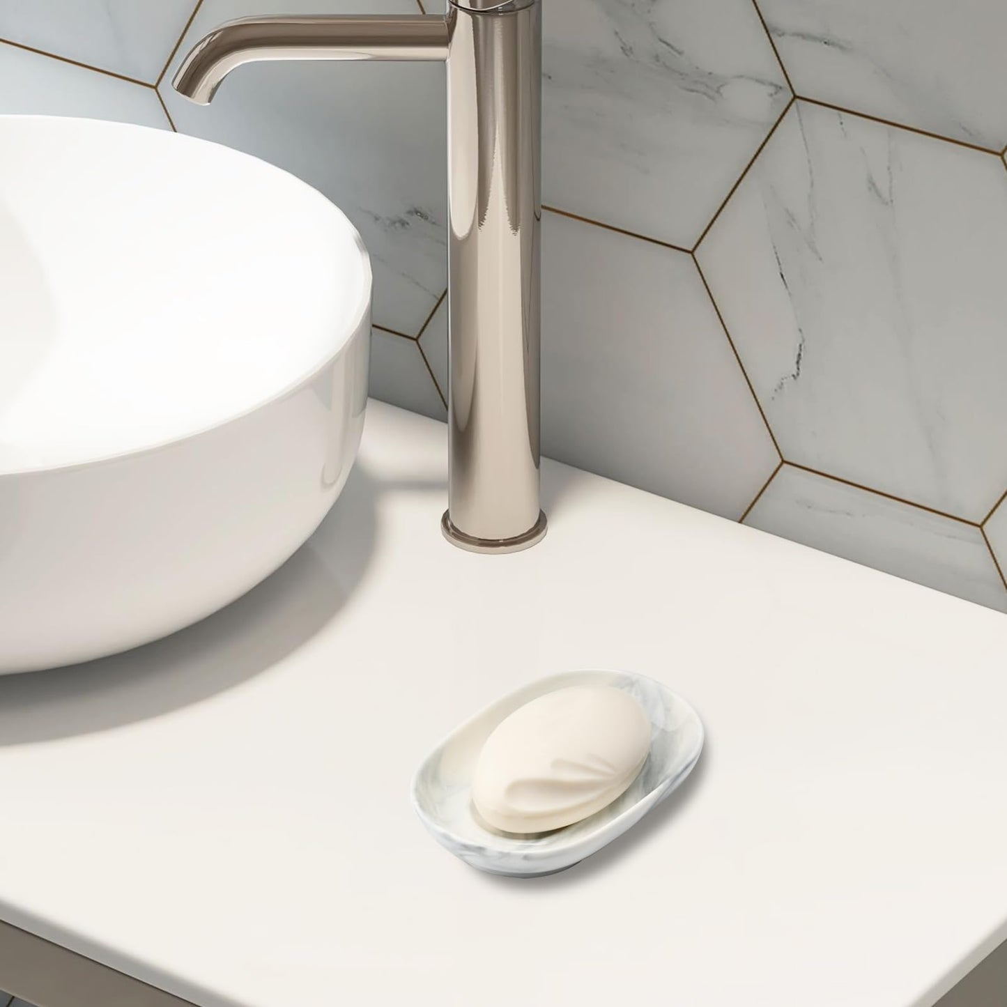 YoHyien Ceramic Soap Dish, Anti-Slip Marble Soap Dish for Bathroom, Soap Tray Dish, Soap Holder for Shower, Kitchen, and Sink