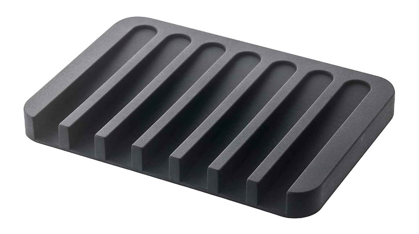 Flexible Silicone Soap Dish - Bathroom Organizer, Water Tray Stand, Non-Slip Box, Drainable Saver Pad for Shower, Kitchen - Black