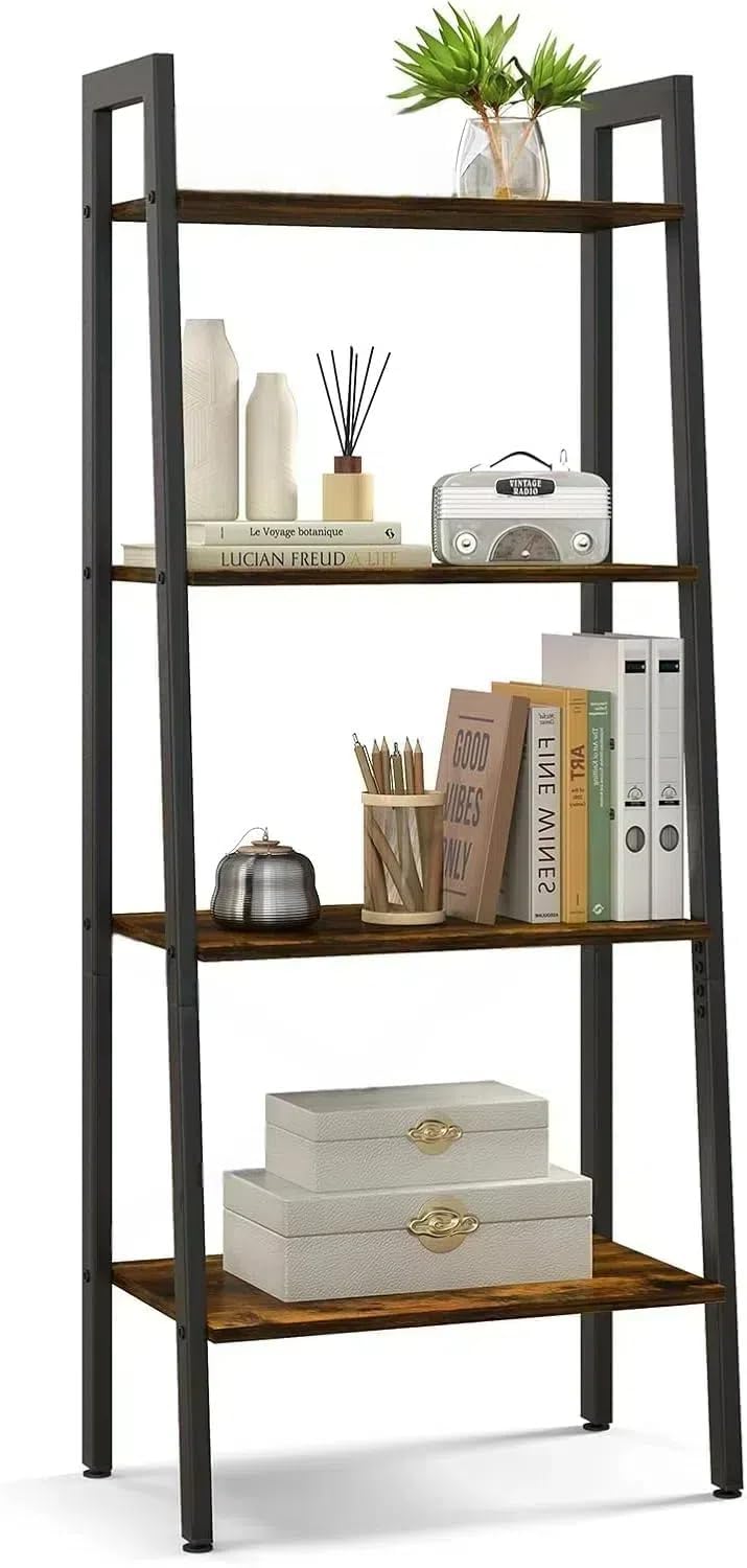 4-Tier Bookshelf, 17 inch Wooden Rack, Shelf, Bookcase, Stylish, Kitchen Rack, Open Rack, Storage Rack, for Bedroom, Office, Living Room, Rustic Brown