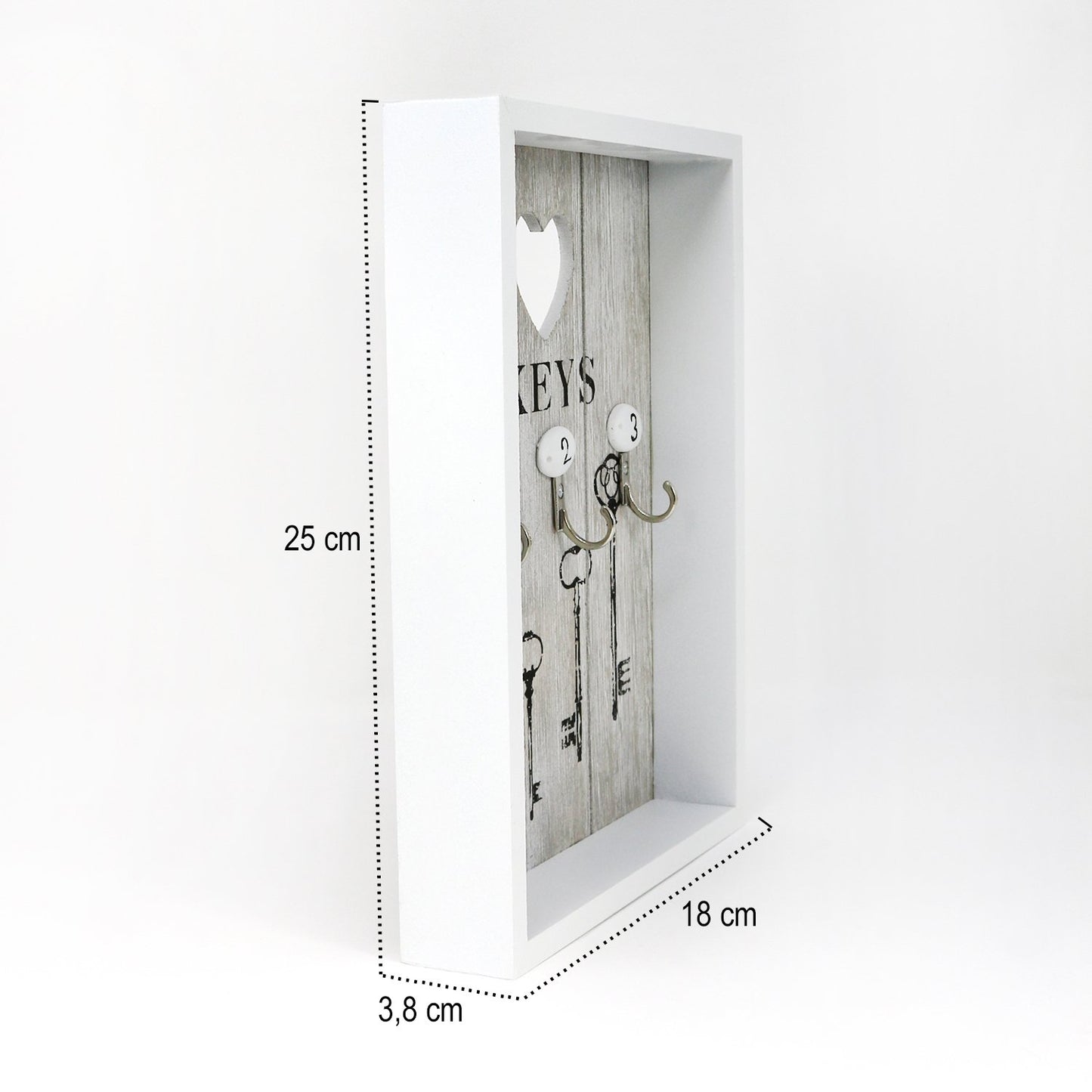 com-four® key box made of wood with 3 key hooks, 25 x 18 x 3.8 cm