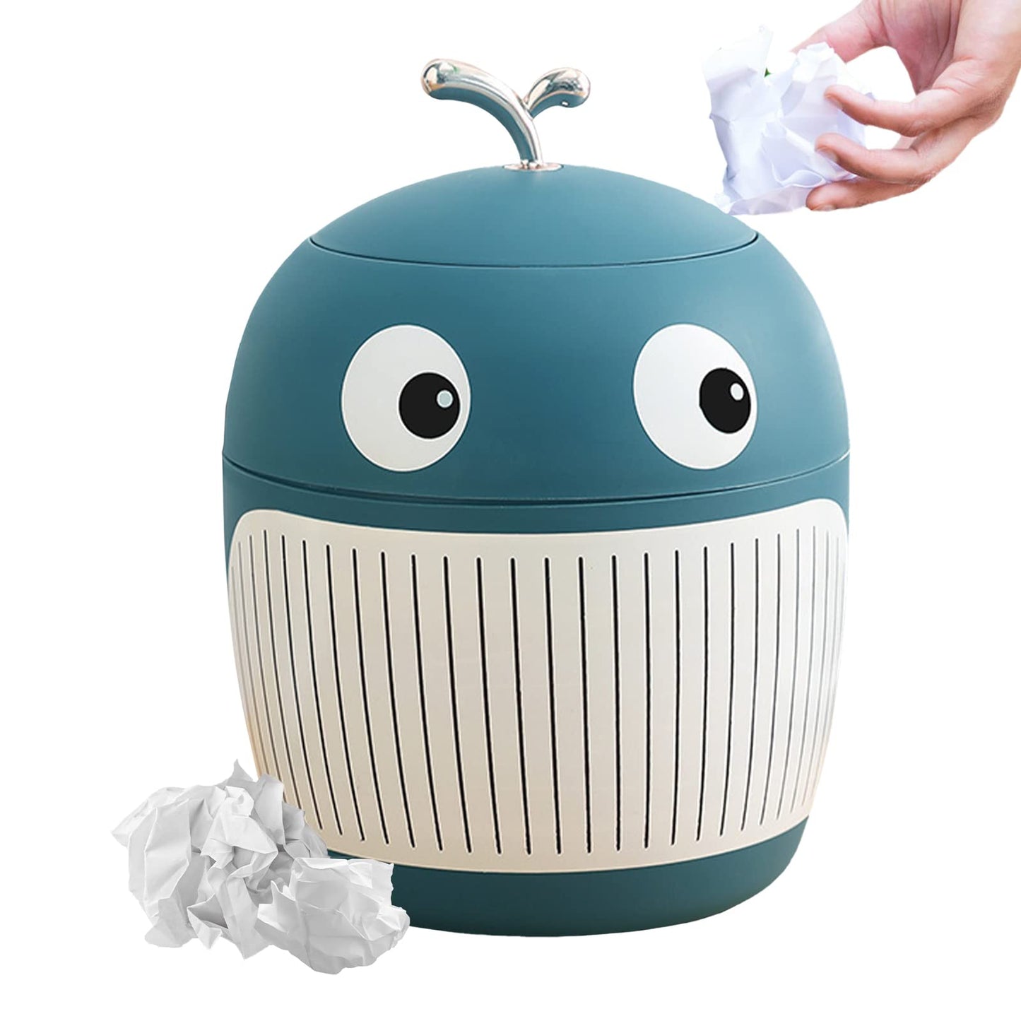 Jauhmui Cute Mini Desktop Waste Paper Bin with Lid, Plastic Whale Waste Basket, Small Table Waste Bin, Office Table Bin