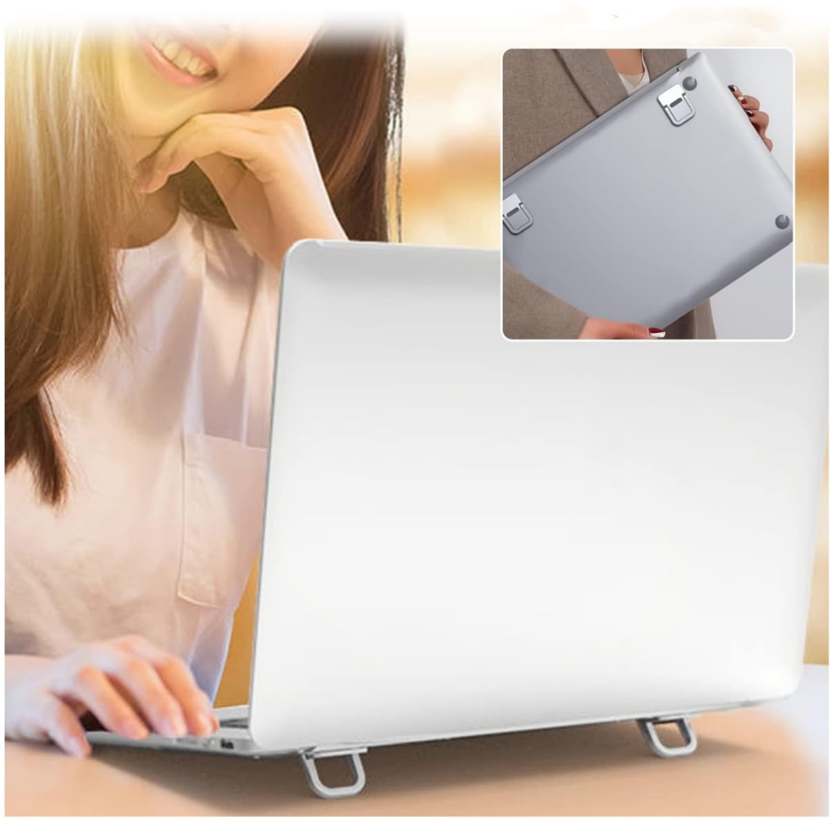 LiJuanWang 2 Pcs Mini Laptop Stand Portable Self Adhesive Keyboard Riser Invisible Computer Feet for Desk,Invisible Computer Keyboard Stand for