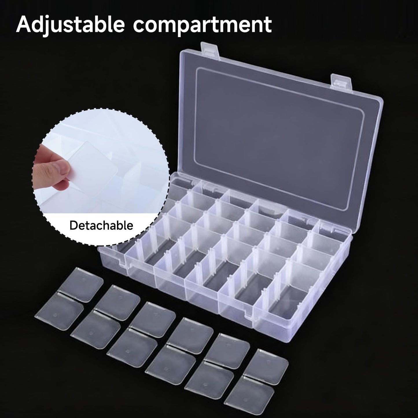 2 Pack 36 Grids Organiser Storage Box, Plastic Clear Stackable Container, Fishing Tackle Box, Craft Storage Boxes with Adjustable Dividers for Beads