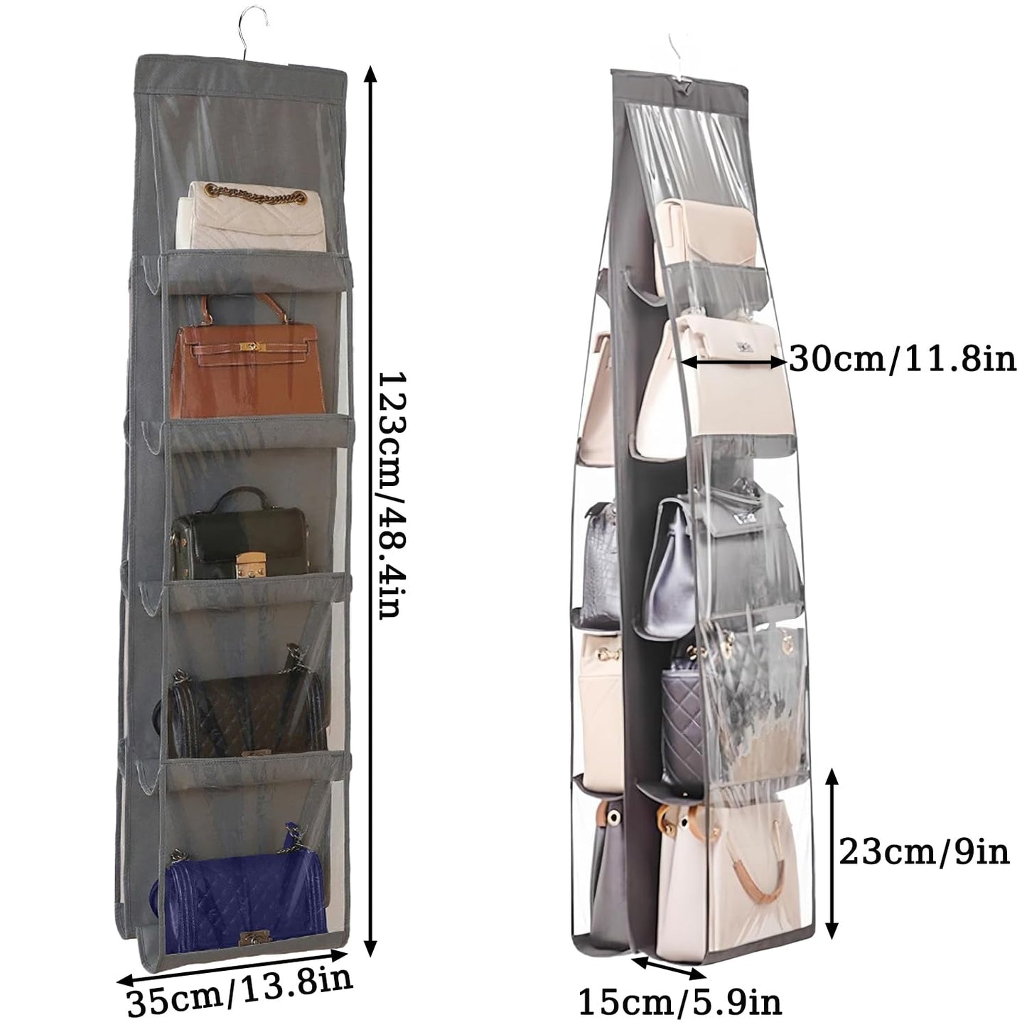 CJWLKJ 10 Pockets Hanging Purse Handbag Organizer Clear Hanging Shelf Bag Collection Storage Holder Purse Bag Wardrobe Closet Space Saving Organizers