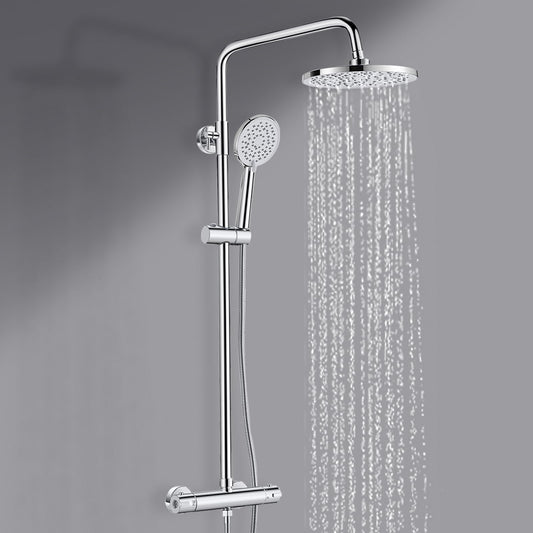 Thermostatic Shower Mixer Set, Bevankly Round Shower System, Thermostatic Shower Bar Set with Rainfall Shower, 3 Jet HandheldShower, Adjustable Height
