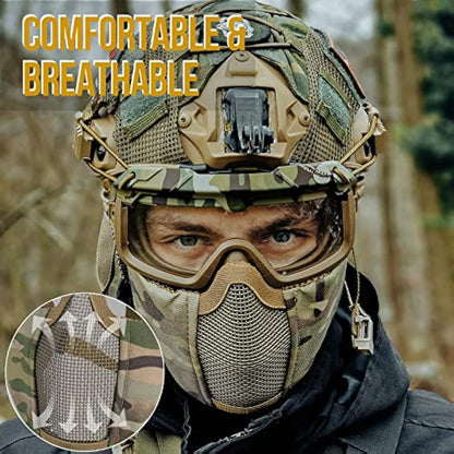 OneTigris Airsoft Fast Helmet - Full Face Protective Tactical Helmet With Foldable Ear Protection Mask And Goggles for Airsoft Paintball Sooting Wagrgame CS