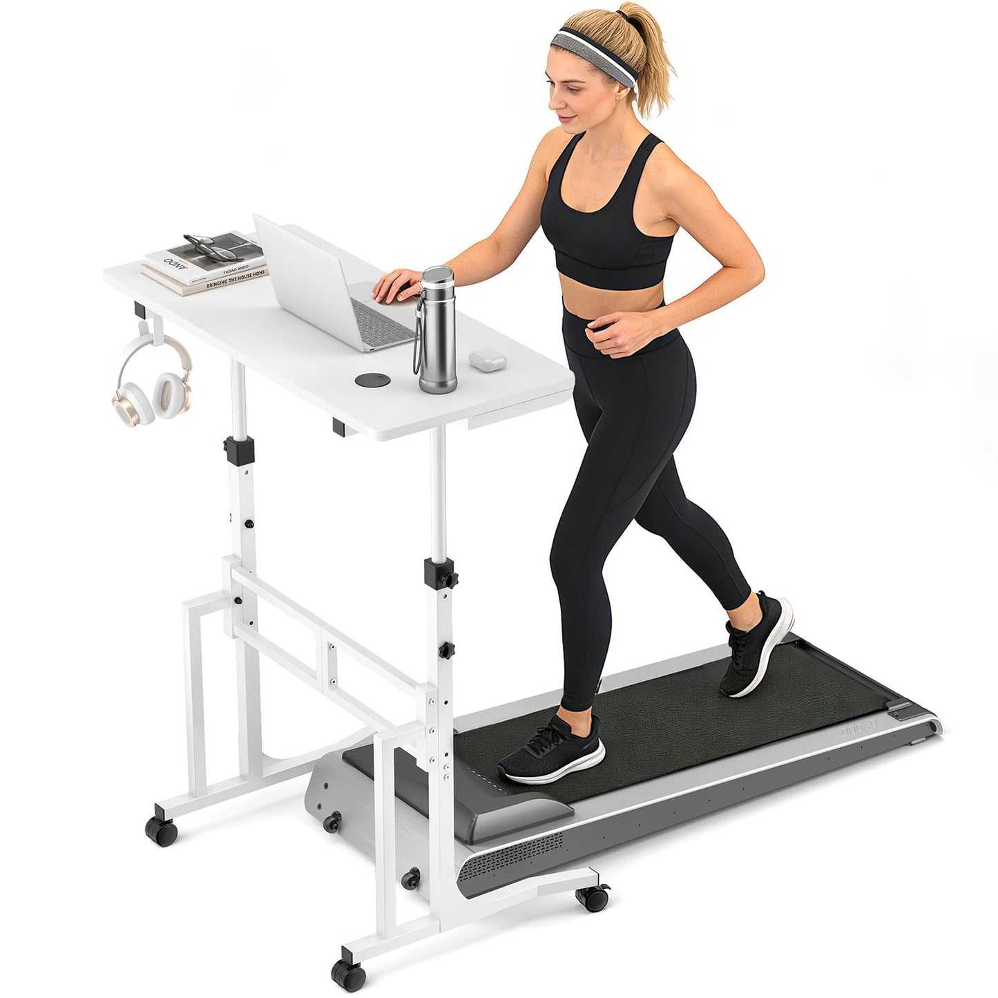 ikkle Standing Desk with Wheels, 34 Inch Height Adjustable Treadmill Training Table, Mobile Sit Stand Up Desk