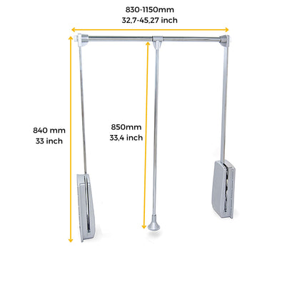 Emuca - Hang Pull Down Wardrobe Rail Lift, Adjustable Width 830-1150 mm 32,67-45,27 inch, Chromed