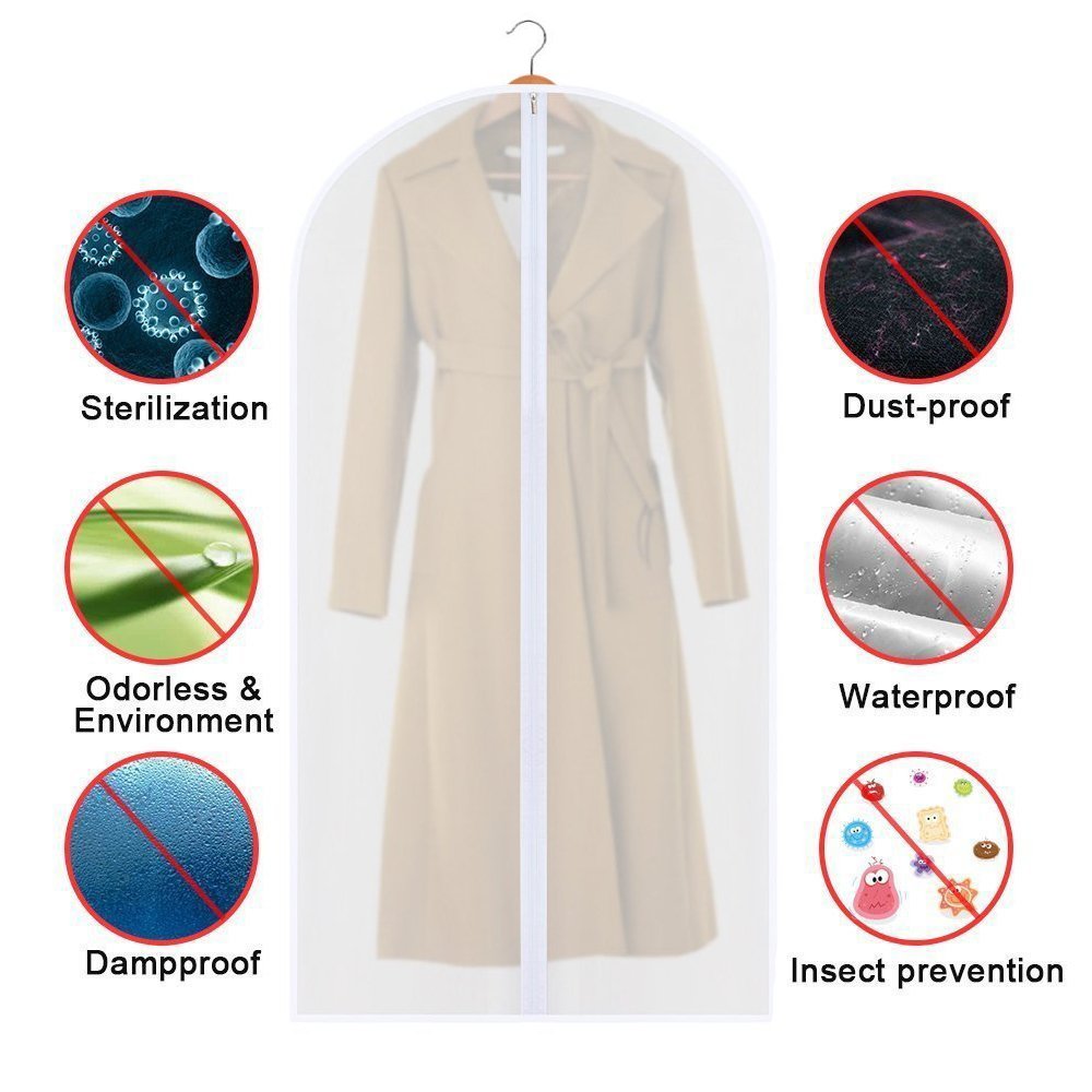 Garment Bags, Breathable 63 inch(6 PCS) Long Wedding Gowns Dress Bags Coat Clothes Covers Bags Moth Resistant Hanging Zipped Garment Bags for Long