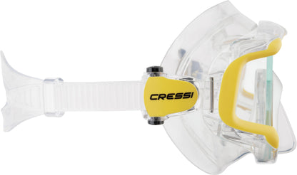 CRESSI Liberty Triside Mask - Panoramic 3 Glass Mask for Diving and Snorkelling, Clear/Yellow Silver, One Size, Unisex Adult