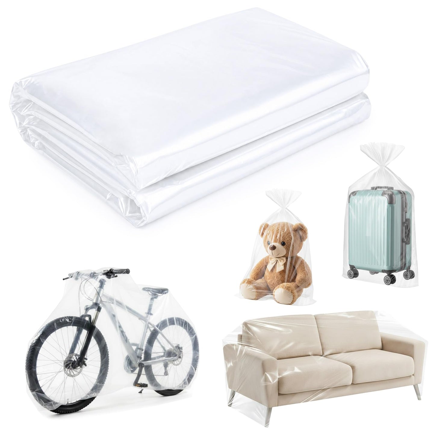 6 Pcs Extra Large Clear Plastic Storage Bags, 150 x 150cm Clear Large Plastic Bags for Clothes, Furniture, Luggage, Suitcase, Quilts, Chair, Bike