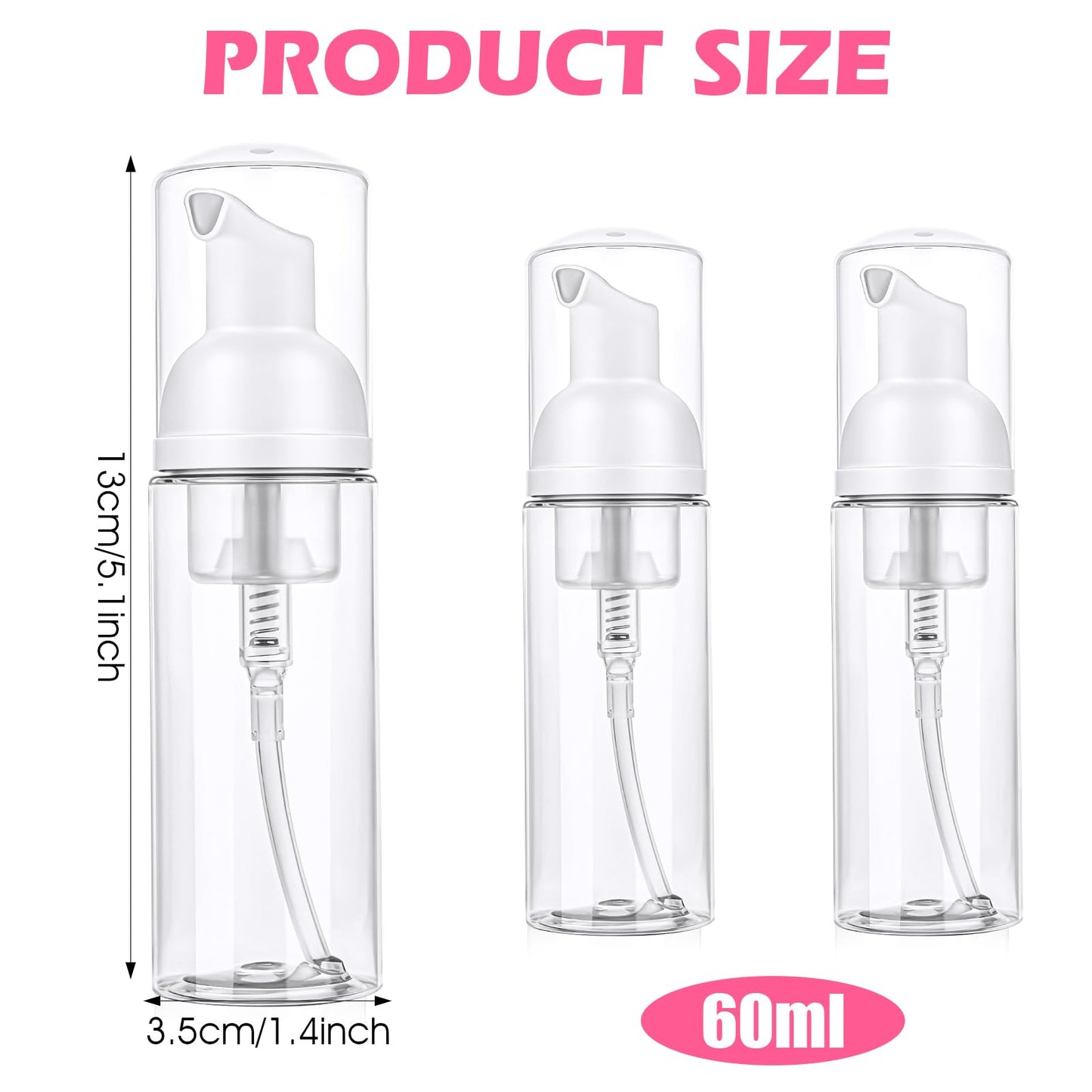 3 Pcs Travel Foam Pump Bottle, Portable 60ml / 2 oz Travel Size Pump Bottle, Empty Refillable Plastic Mousse Foam Soap Dispenser Pumps for Hand Soap