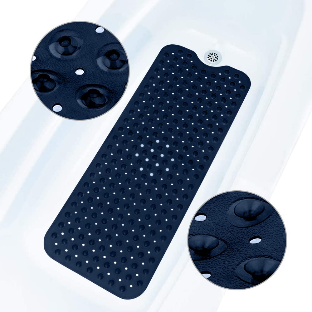 ADOV Bath Mat Non Slip, 100 x 40 cm Extra Long Shower Mat Anti Mould, Bathroom Bathtub Mats for Tub, 200 Strong Suction Cups and Drain Holes